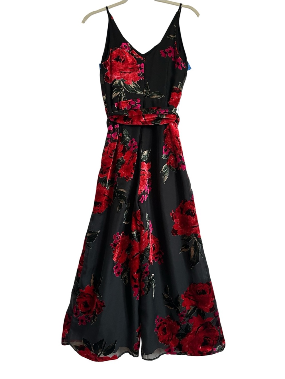 Anthropologie Etti TWA Black Burnout Velvet Floral Cropped Wide Leg Jumpsuit XS - Picture 4 of 16